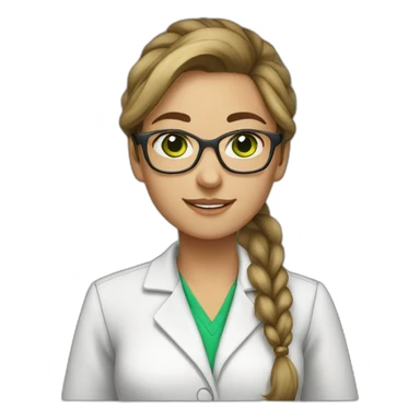 chemist female brown ponytail light skin green eyes with glasses sticker