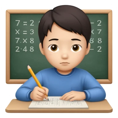 A Asian kid doing his math homework  sticker