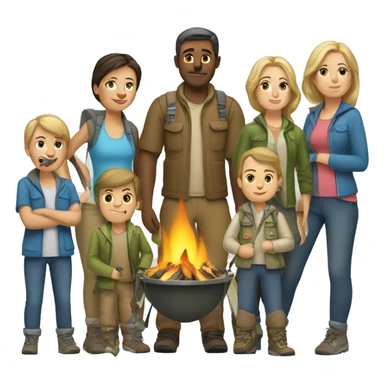 6 caucasian family members camping sticker