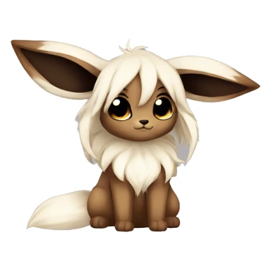 Kawaii Pale Shiny Eevee with dark brown long emo hair covering her eyes Full Body sticker