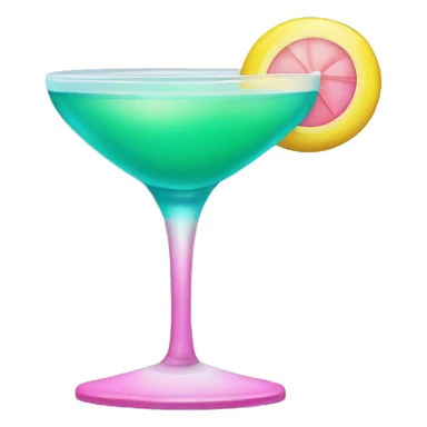 Bluish green cocktail with pink and yellow sticker