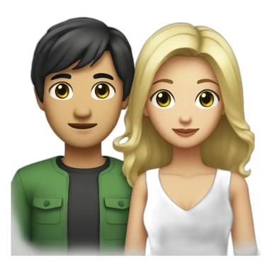 A couple consisting of a man with black hair and Asian black eyes, and a woman with blonde hair and green eyes. sticker