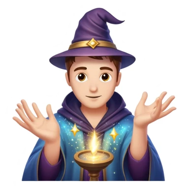 man casting a magic spell with sparkles and magic effects sticker