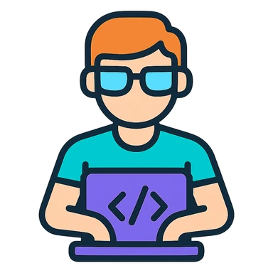 developer with glasses, typing, clean style sticker