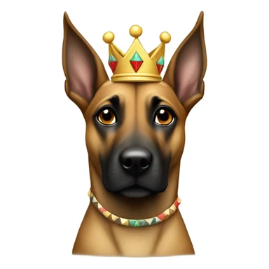 A malinois harlequin color, with a crown on his head sticker