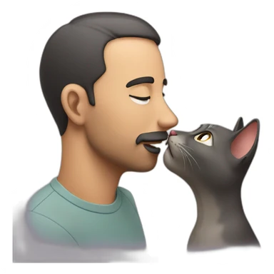 man smelling cat sticker