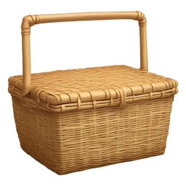 Realistic isolated small outdoors wicker picnic basket. sticker