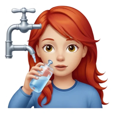 girl with red hair drinking water from the tap apple style emoji sticker