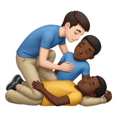 White male dark hair and black adult male naked, spooning on floor.,touching, kissing, in love sticker