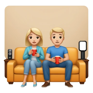 
A couple sitting on a sofa in a room enjoying a movie sticker