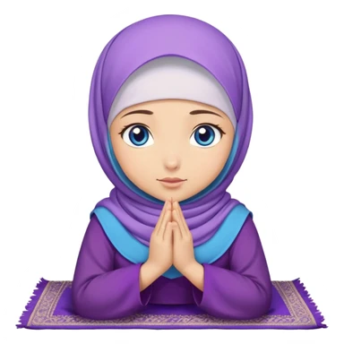 Turkish beautiful finish Konya girl blue eyes with hijab and purple dress praying on pray mat sticker