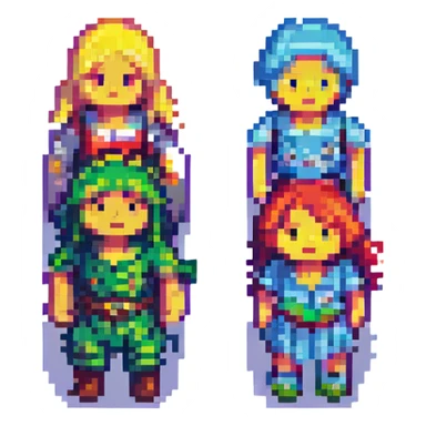 a family of four, pixel art style, cheerful sticker