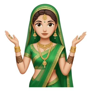 bride in mehendi Ceremony standing in green saree sticker