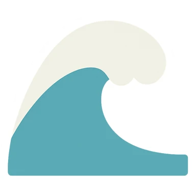 stylized sea wave with foamy crest, color filled vector icon, clear silhouette sticker