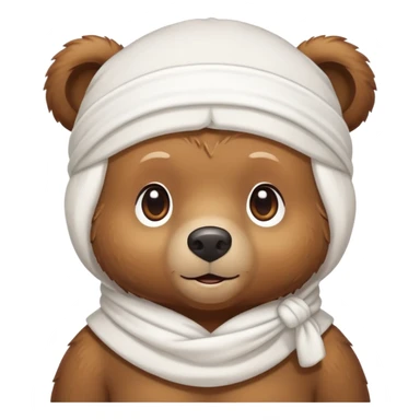 Brown bear wearing a white durag on its head, cute face sticker