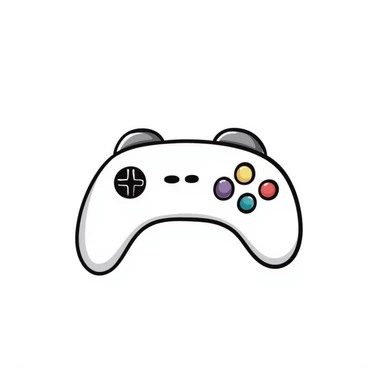 A video game controller/joystick with buttons and D-pad in pastel colors (dd9fb0, ffc6d3, a3bfc9, c4bee2, f1b091), hand-drawn doodle style sticker