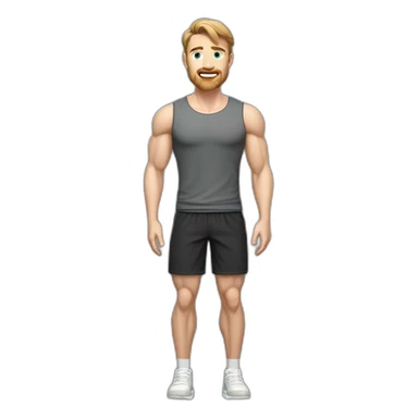 Full height Pale skinned muscular man With Realistic eyes and mouth, light brown hair and stubble In dark gray sleeveless mike, black oversize sports shorts, watch and white sneakers. sticker