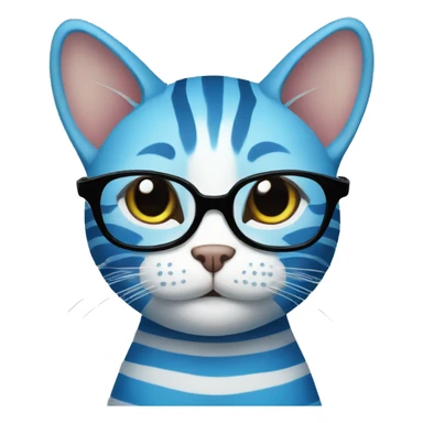striped blue cat with glasses sticker