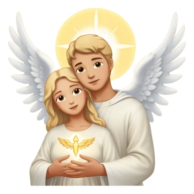 Angelic man holding a woman in his wings with sacred light sticker