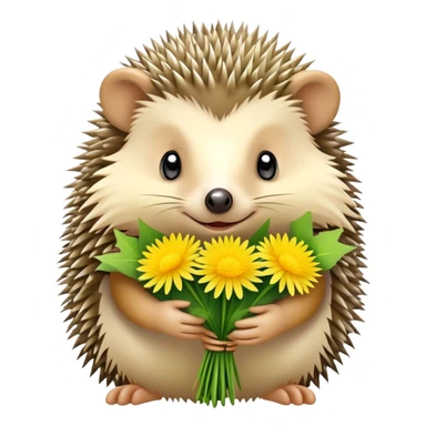 hedgehog holding a bouquet of dandelion flowers sticker