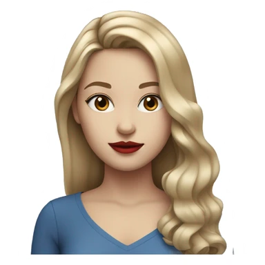 Girl with central line straight dark blonde hair and blue eyes with red lipstick and mascara sticker