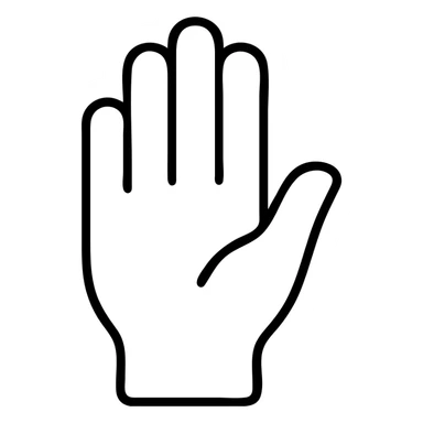 open hand icon, palm out, thumb folded in, four fingers up, modern style sticker