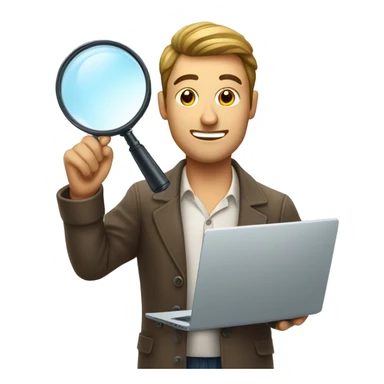 handsome man looking at a laptop through a magnifying glass sticker