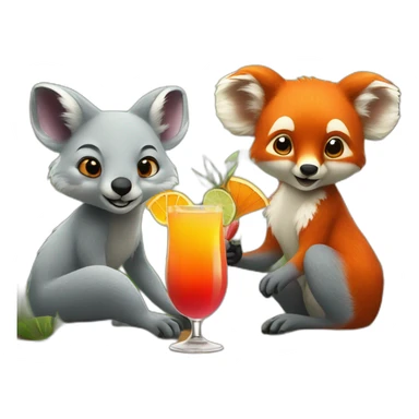 Fox and koala drinking cocktail sticker