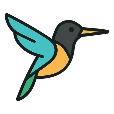 black hummingbird, elegant, minimal, color outline icon style sticker
