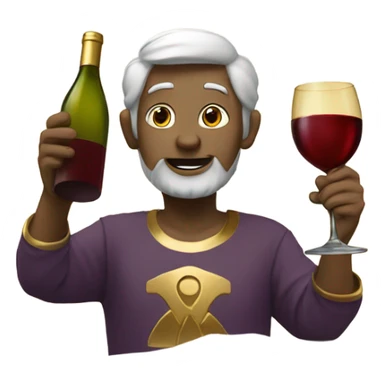 Human stand on rock with wine on hand and with gold those sticker