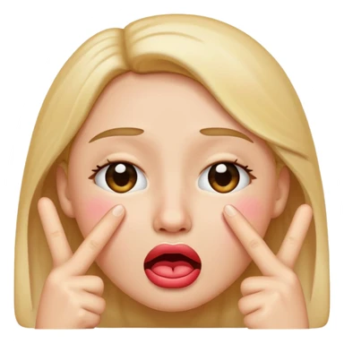 Emoji face crying while doing a kissy face holding up the peace sign sticker