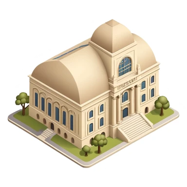 Natural History Museum exterior, beige, isometric dollhouse-style, realistic sticker