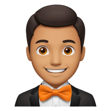 a bold man with orange bowtie sticker