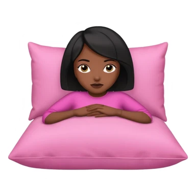 Dark skin woman with black bob in hair wearing pink laying head on pillow  sticker