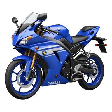 blue Yamaha R25 motorcycle front view, detailed, realistic, emoji style sticker