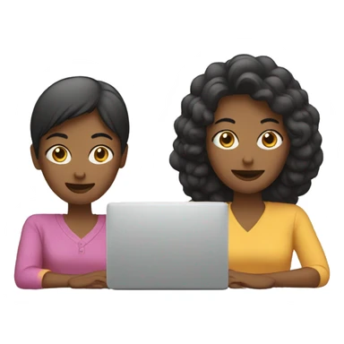 two women sitting at a computer sticker