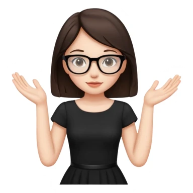 a cute brunette girl in a black dress wearing glasses  with two hands  sticker
