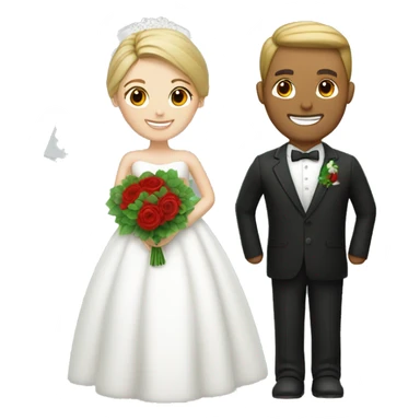White bride and groom with red and green flowers  sticker