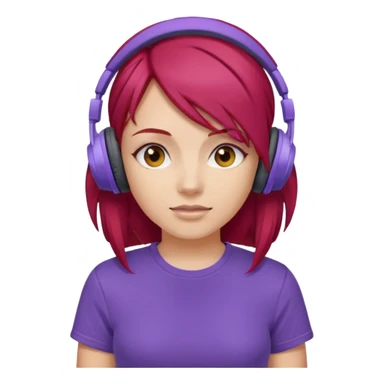girl with purple headphones and tshirt red hair sticker