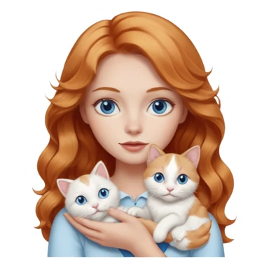 Long wavy strawberry blonde blue eyes woman with a white cat with blue eyes realistic  sticker