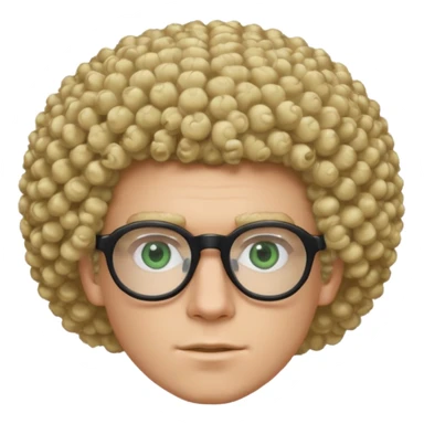 white guy with curly blonde afro and light blue ish green eyes with black glasses  sticker