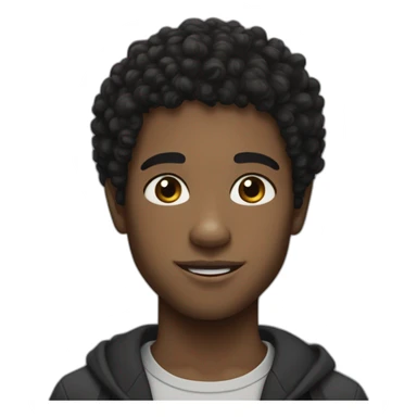 french boy with freckles with black kinda afroy curly hair with a small beard sticker