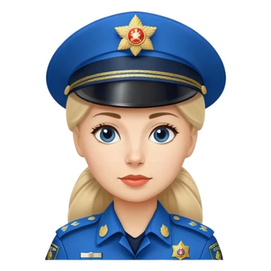 Female Russian police officer with traditional Russian police hat and blue uniform sticker