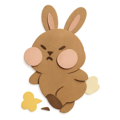 mocha bunny puffing cheeks, stamping foot, paper-craft style sticker