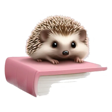 Baby hedgehog on top of closed light pink book sticker
