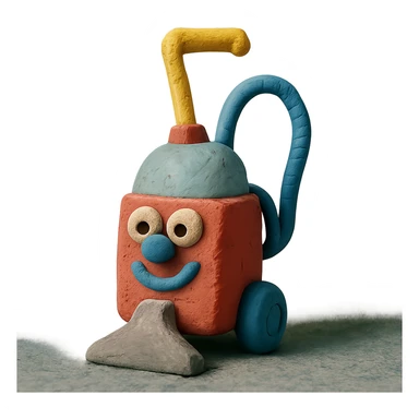 claymation style cartoon carpet shampooer with exaggerated features sticker