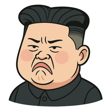caricature emoji of Kim Jong-un with distinctive hairstyle and facial expression, cartoon style sticker