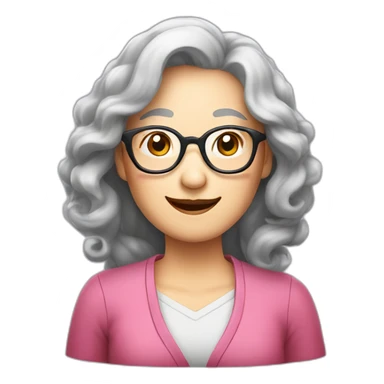 Chinese senior lady with long wavy hair wear glasses show thank you gesture sticker
