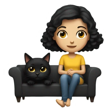 dark haired girl sitting on couch with a black cat in her lap sticker