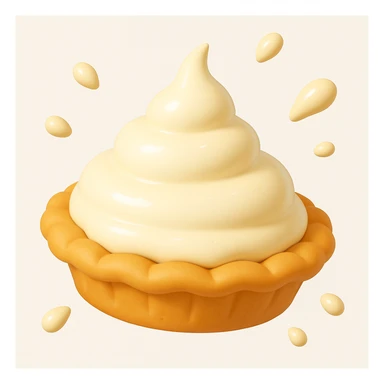 Show the cream pie at the same angle and in the same playful 3D emoji style, but before the splat—intact, with a golden brown crust and cream topping, no pan, about to hit. sticker